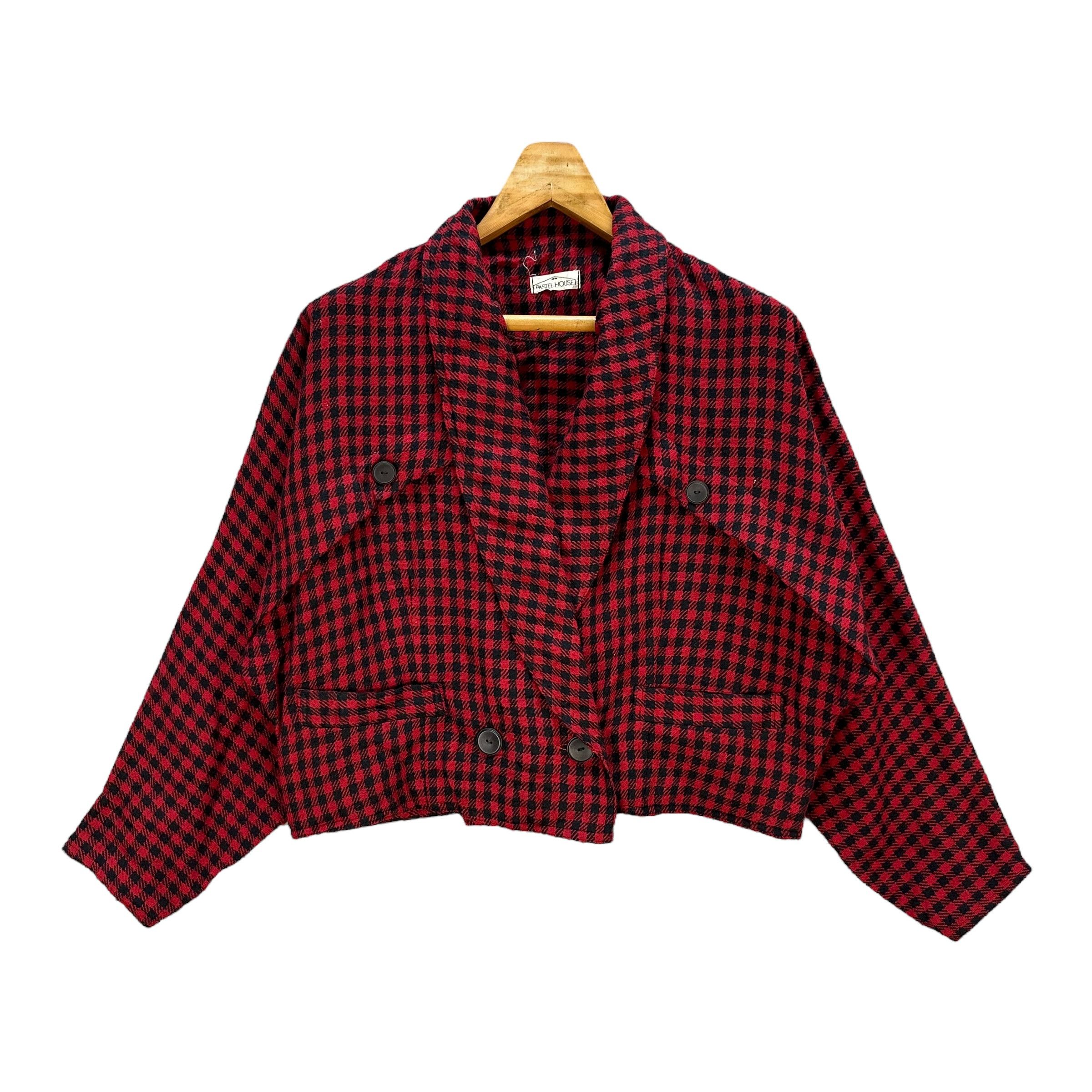 Vintage Vintage 90's PASTEL HOUSE Red Checked Crop Jacket #A71-1727 Size M / US 6-8 / IT 42-44 - 1 Thumbnail