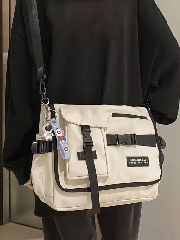 image of Y2K Japanese Fashion Cartoon ToteBag With Cartoon Character in Cream, Men's