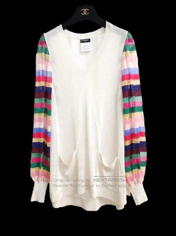 Chanel Chanel Multicolor Striped V-Neck Long Sleeve Sweater . Size S / US 4 / IT 40 - 2 Thumbnail