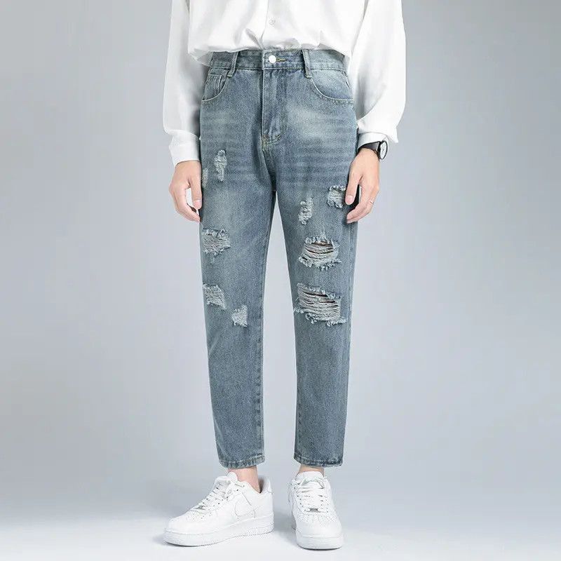 Japanese Brand Retro loose straight leg ripped jeans Size US 30 / EU 46 - 5 Thumbnail