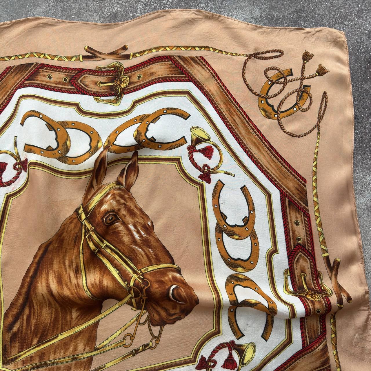 Vintage Italian Vintage Horse Head Luxury Silk Scarf (Hemes Style) Size ONE SIZE - 4 Thumbnail