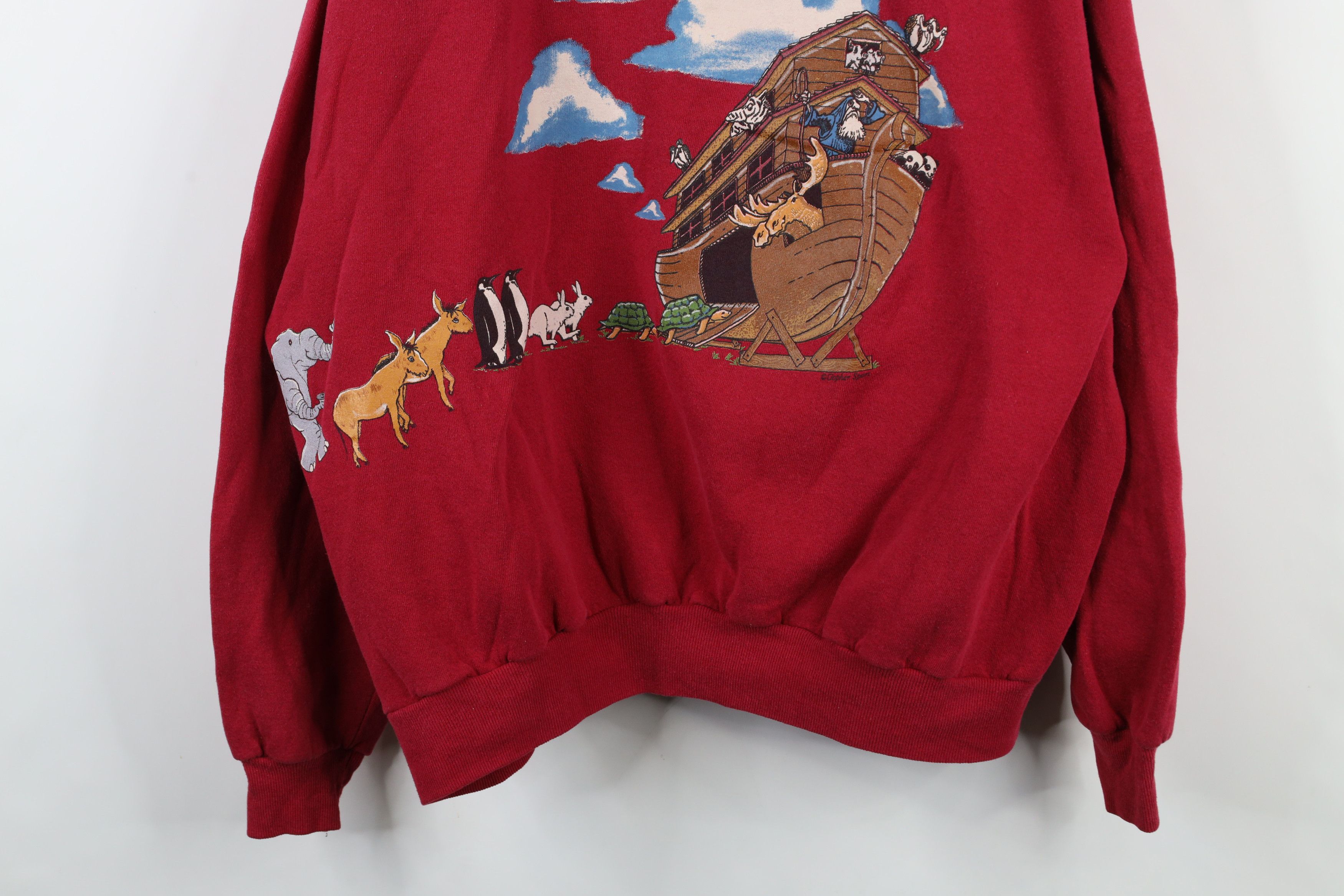 Vintage Vintage 90s Streetwear Christian Noahs Animals Sweatshirt Size 4XL / US 24-26 - 3 Thumbnail