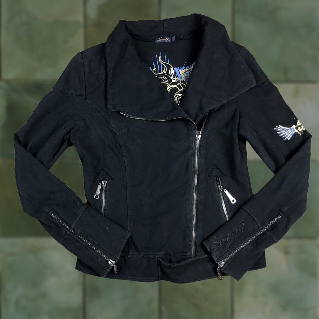Vintage Seven7 Womens Jacket Coat Black Full Zip Mock Neck Grunge Designer Casual Small XS S Size S / US 4 / IT 40 - 1 Thumbnail