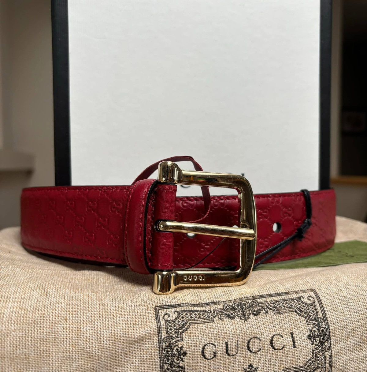 Gucci Gucci Micro Monogram Royal Red Belt Size 32 - 2 Thumbnail