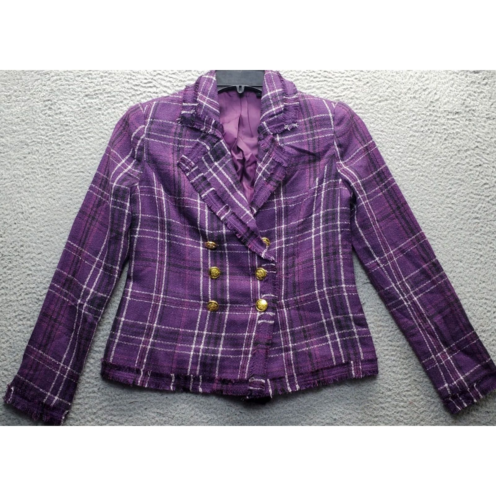 Doublet G by Giuliana Blazer Womens XS Multicolor Plaid Tweed Double Breasted Blazer Jacket Women's XS Blazer Size XS / US 0-2 / IT 36-38 - 2 Thumbnail