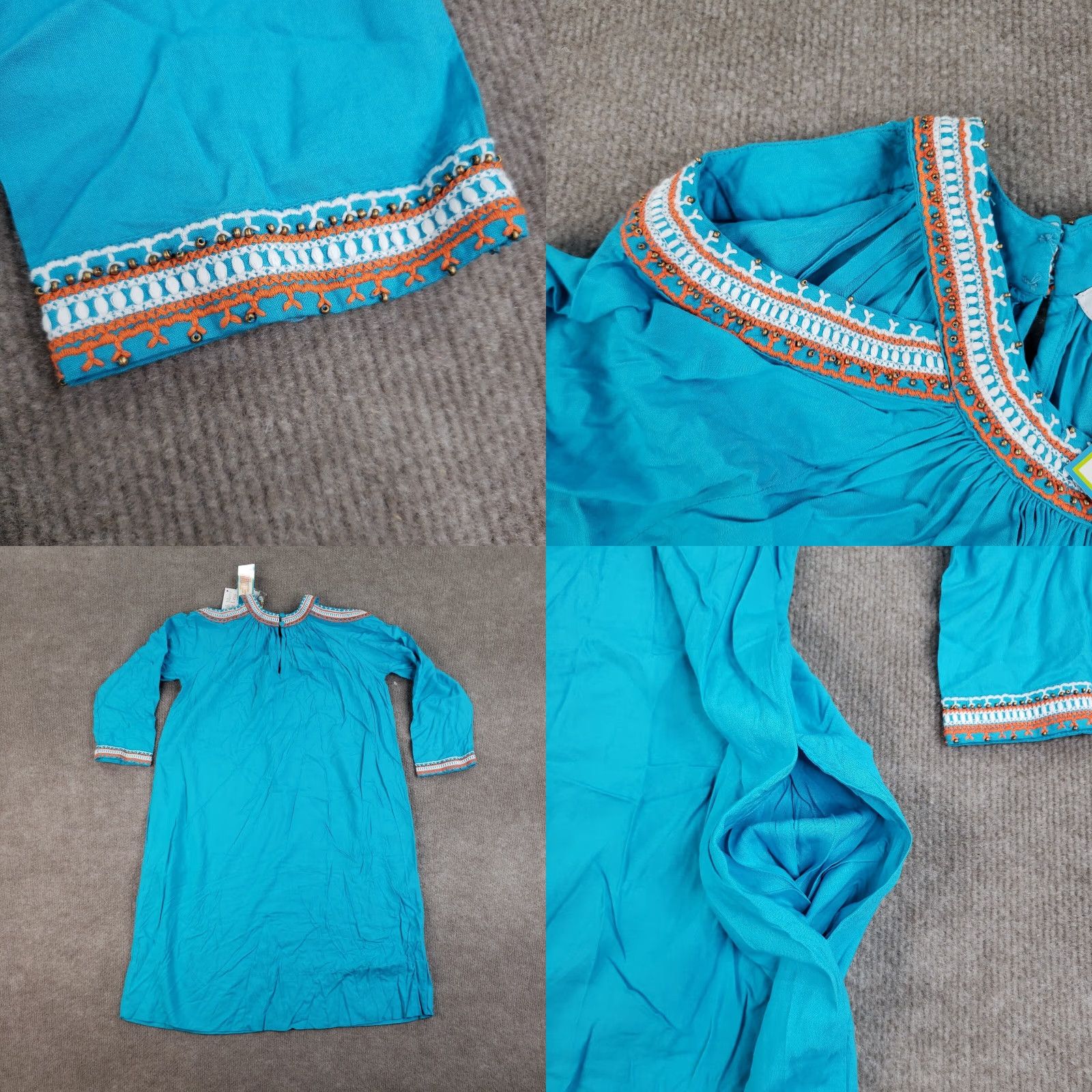 Vintage Gretchen Scott Dress Women XS Shrimp Blue Aphrodite Cold Shoulder Beaded Pockets Size XS / US 0-2 / IT 36-38 - 9 Thumbnail