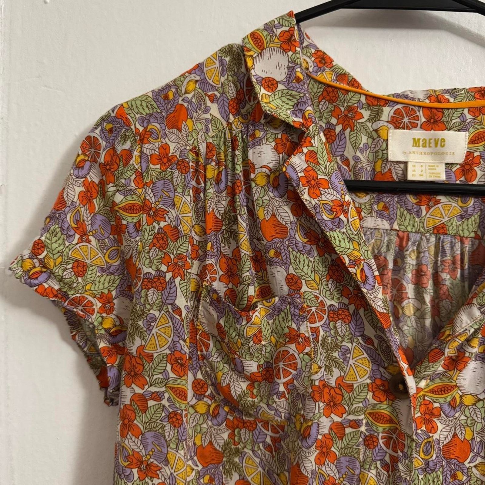 Anthropologie Maeve Anthropology Romantic Citrus Tie-Front Liberty Print Size XS / US 0-2 / IT 36-38 - 2 Thumbnail