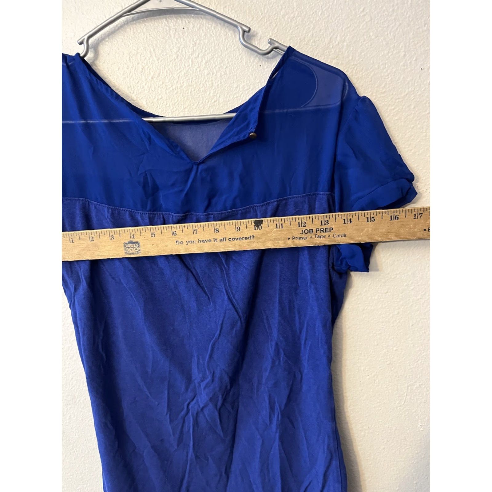 Express Express Blouse Shirt Women M Blue Short Sleeve Puff Sleeve Sheer Panel Keyhole Casual Slim Size M / US 6-8 / IT 42-44 - 4 Thumbnail