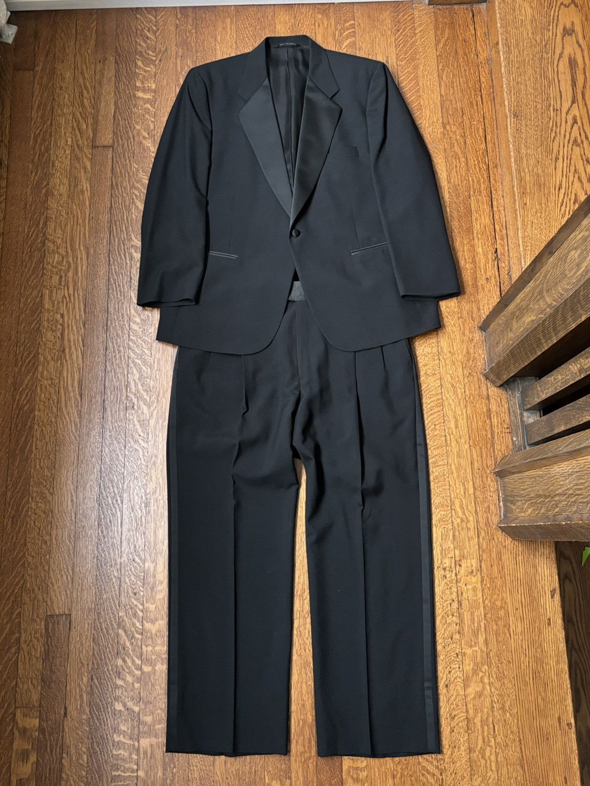 Vintage 90s Vintage Tuxedo 1990s 2-Piece Suit Set Black Tux Formal L Size 44R - 1 Thumbnail