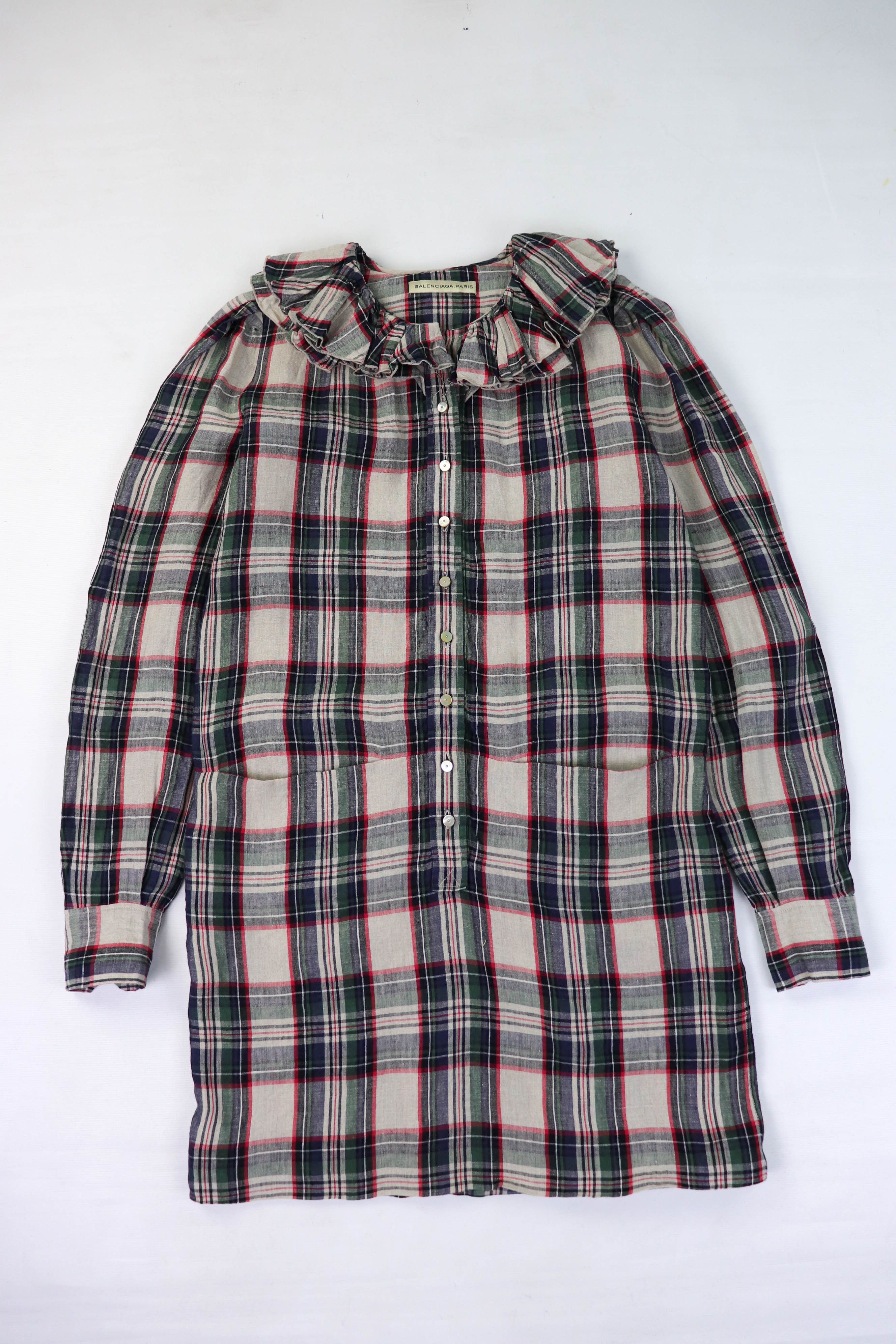 Balenciaga Balenciaga 2010 Collection Ruffled Plaid Linen Summer Dress Size XS / US 0-2 / IT 36-38 - 4 Thumbnail
