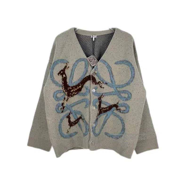 Loewe Loewe Light Grey-Green Large Logo Deer Pattern Wool Linen Size S / US 4 / IT 40 - 1 Thumbnail