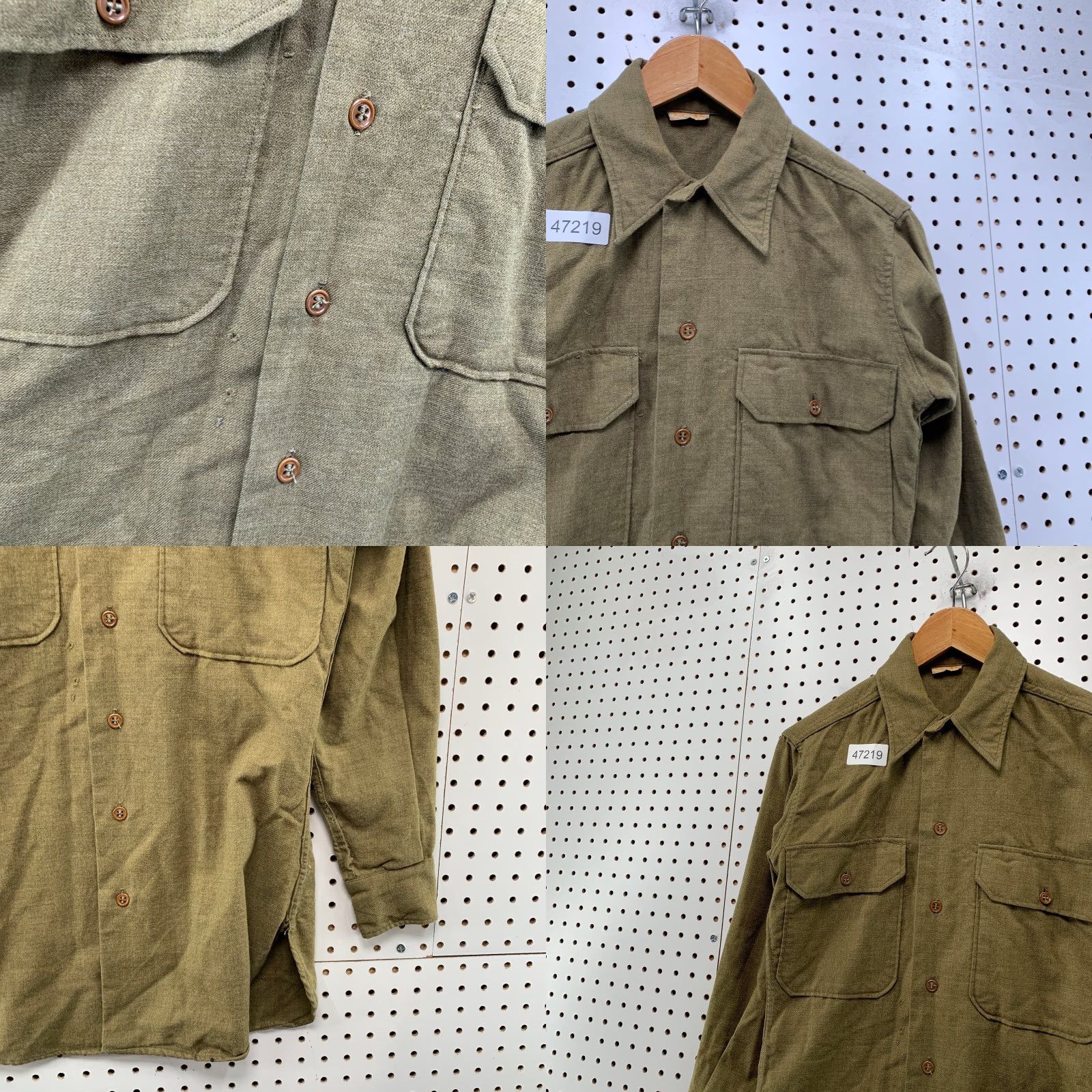 Olive VINTAGE WWII Army Wool Button Shirt Mens 14/32 Fits Mens Small Olive Green Shirt Mens XS Green Army 1940s Size US XS / EU 42 / 0 - 8 Thumbnail