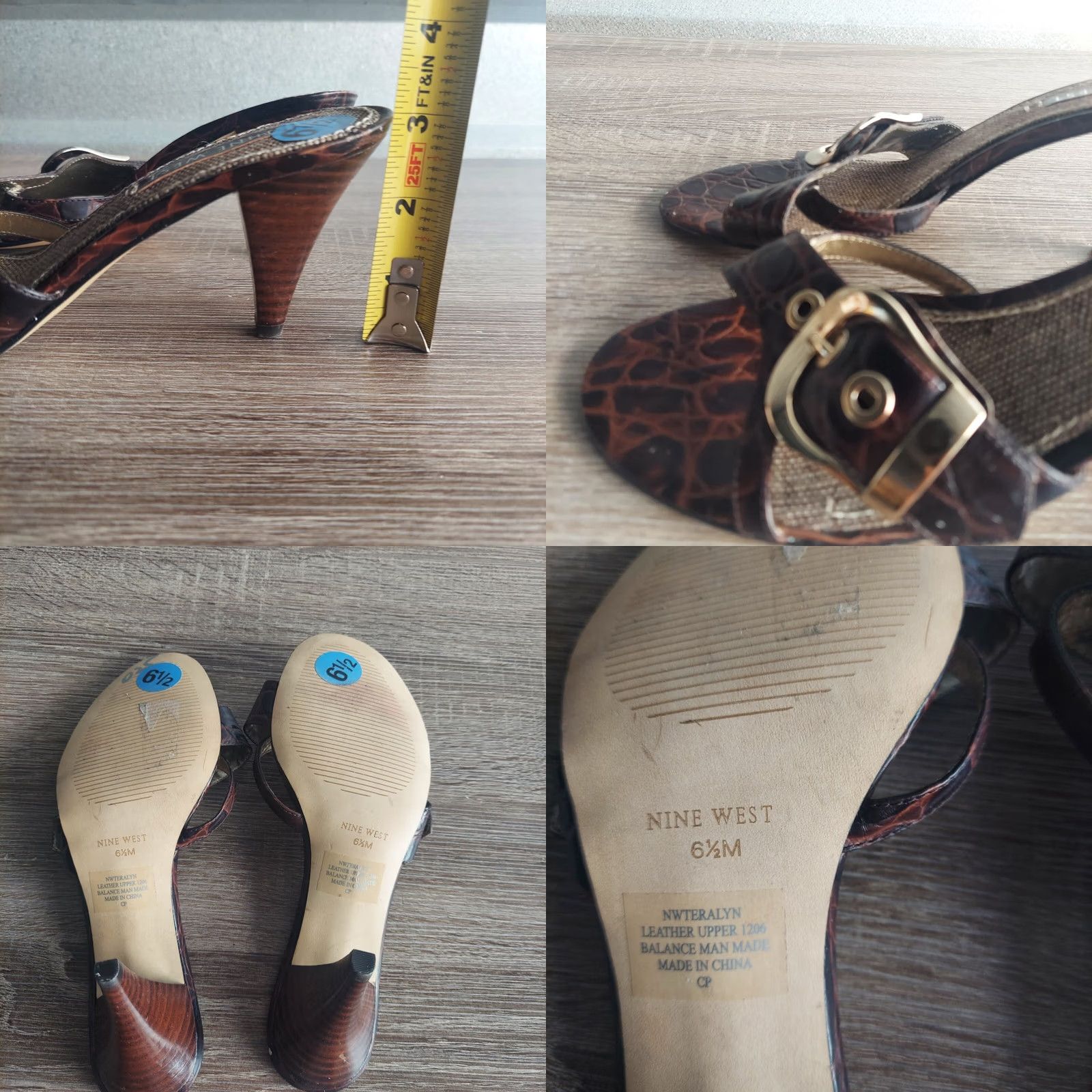 Nine West Nine West Sandal Women's Black Leather Ceoc Pattern Heel - Size 6.5M, Casual Formal Party/Cocktail, Breathable Straps, Slip On, Made in China Size US 7 / IT 37 - 9 Thumbnail