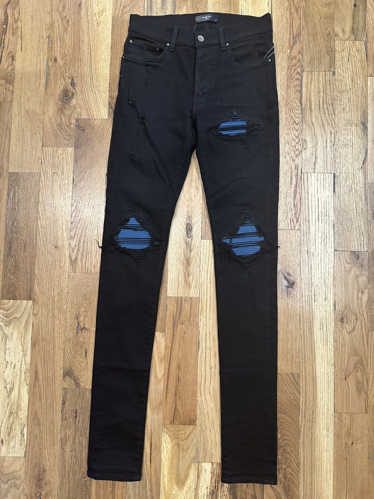 Amiri MX1 Blue Suede Black Denim Jeans Size 28