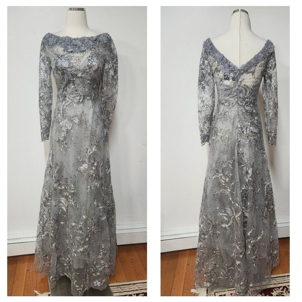 Mac Duggal FLORAL EMBROIDERED ILLUSION LONG SLEEVE price$498 size 4. H Size S / US 4 / IT 40 - 5 Thumbnail