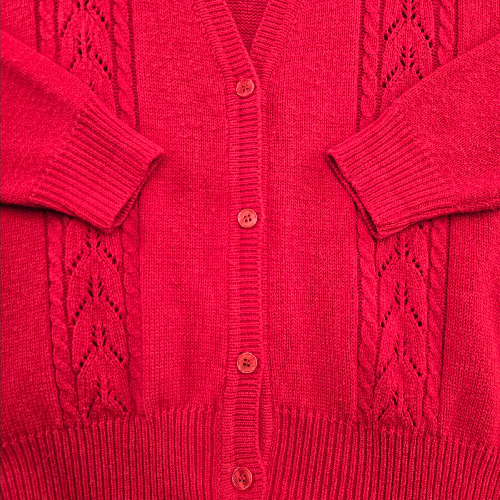 Vintage Y2K Bright Red Pointelle Cardigan Sweater Size Large Size L / US 10 / IT 46 - 5 Thumbnail