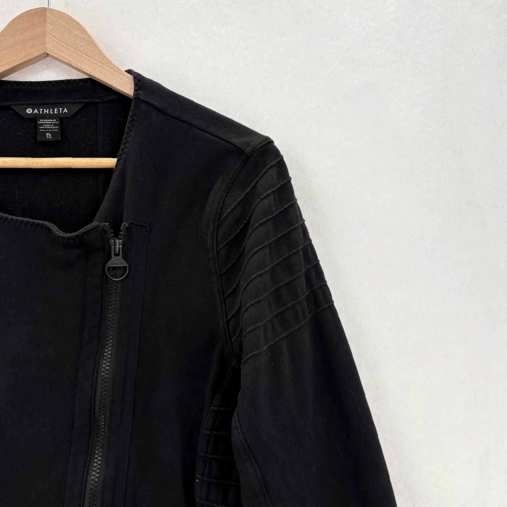 Athleta Athleta Moto Jacket Womens XL Black Fleece Quilted Zip Pockets Biker Casual Size XL / US 12-14 / IT 48-50 - 2 Thumbnail