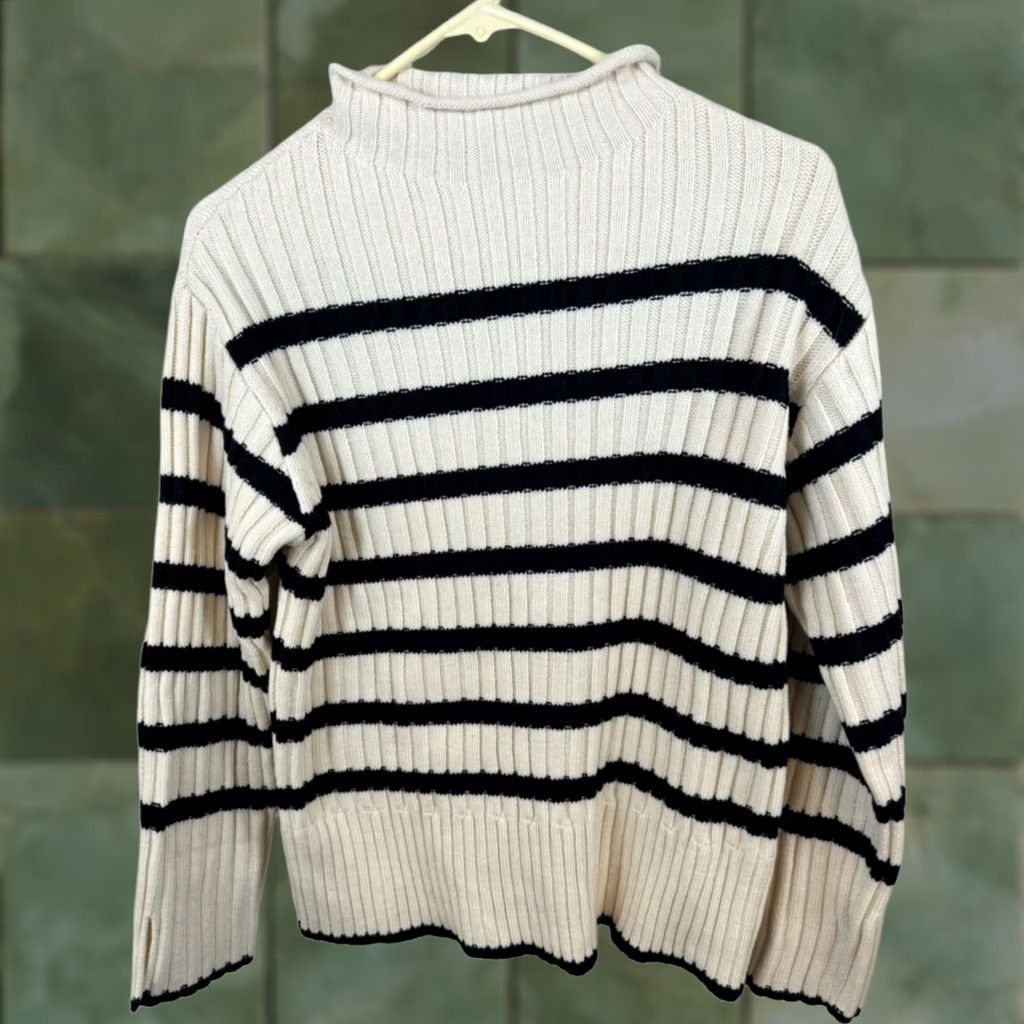 Zara Zara Sweater Women’s S Beige Brown Striped Cowl Neck Pullover Cozy Knit W 45 Size S / US 4 / IT 40 - 1 Thumbnail