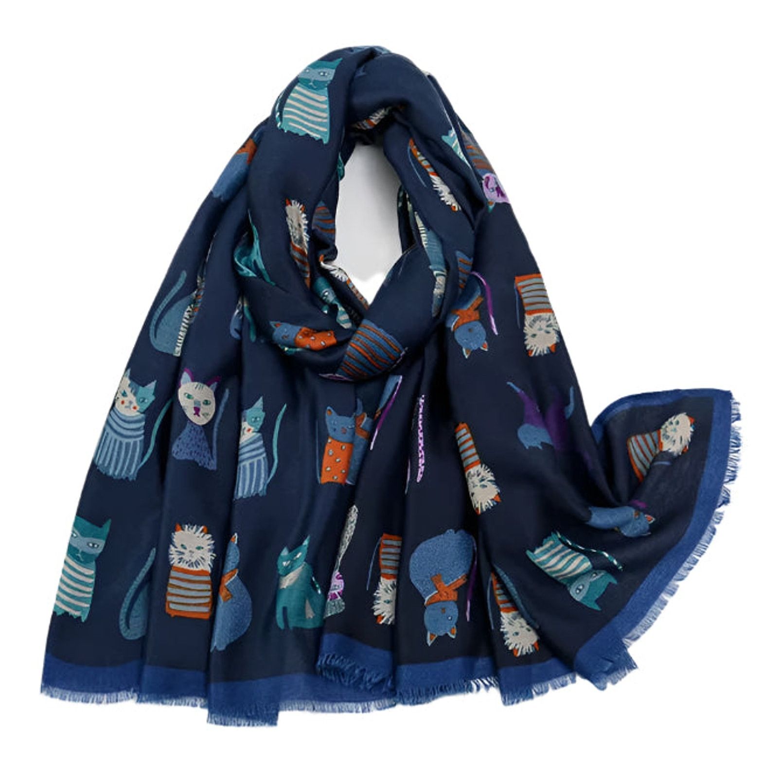 Designer Cream Many Cats Print Scarf Polyester Fashion Lightweight Size ONE SIZE - 2 Thumbnail
