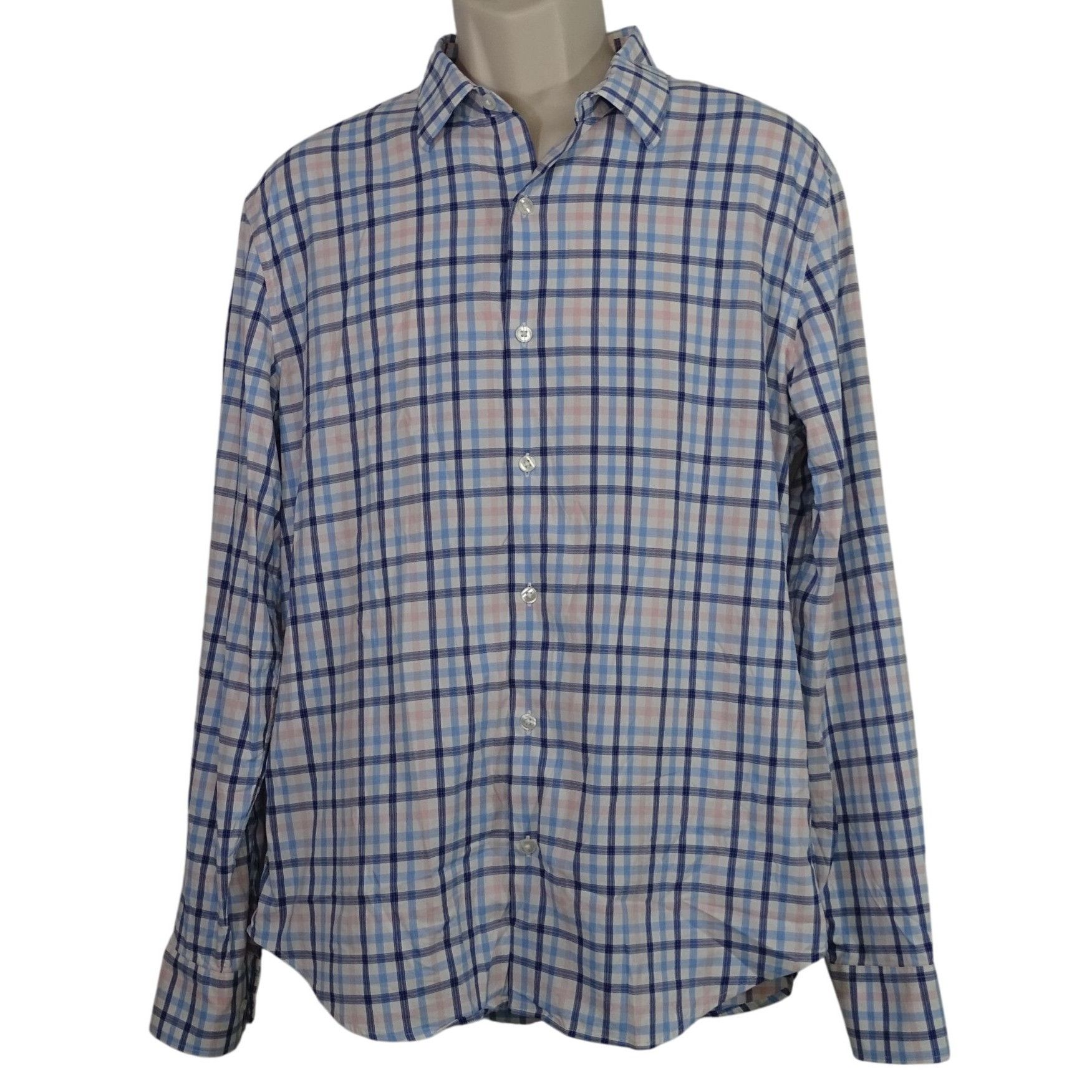Bonobos Bonobos Slim Fit Long Sleeve Blue Pink Plaid Button Up Shirt Size US L / EU 52-54 / 3 - 1 Thumbnail