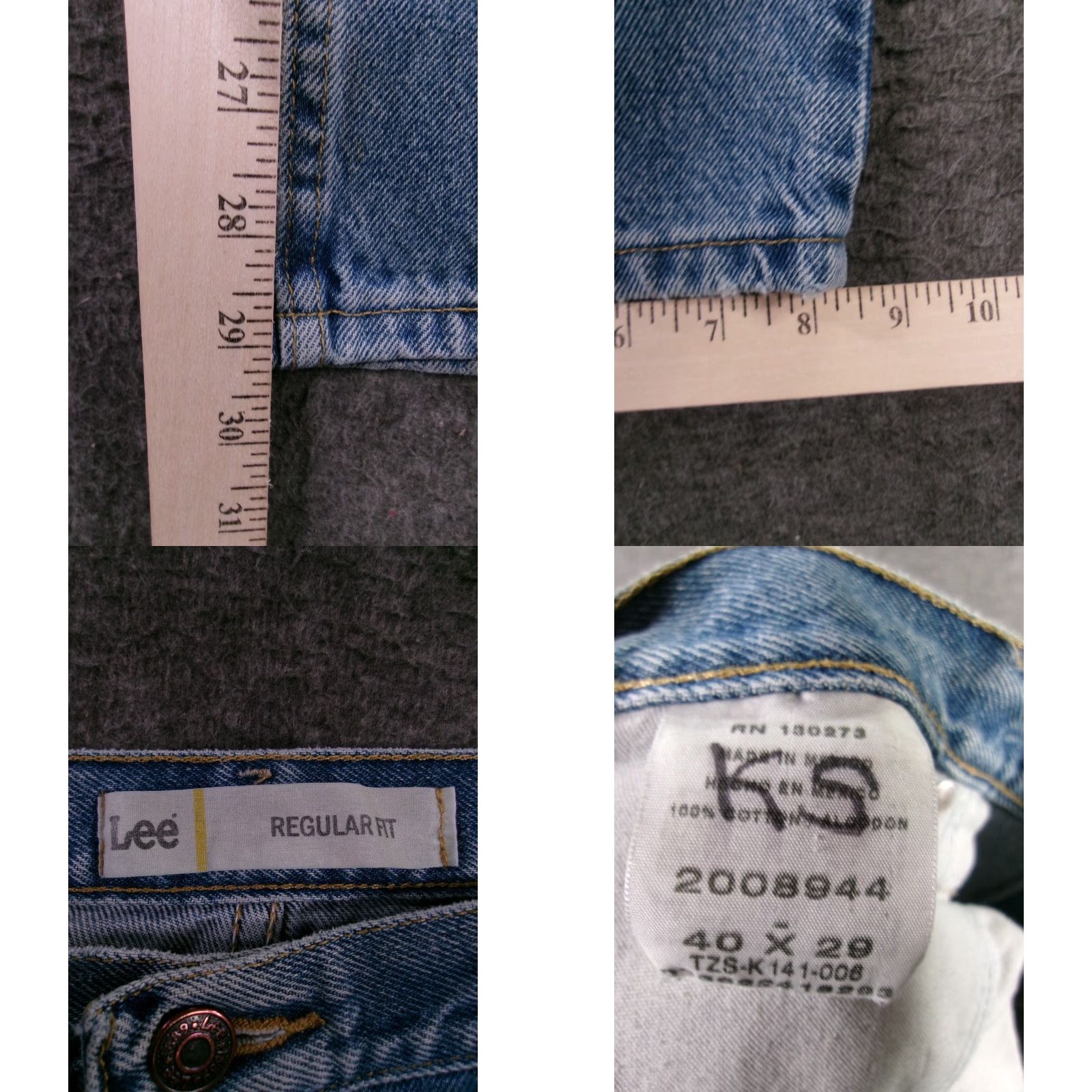 Lee Lee Jeans Men 40X29 Blue Straight Leg Regular Fit Medium Wash Workwear Cotton Vintage 80s 90s USA Logo 5-Pocket Inseam 29" Jeans Mens Size US 40 / EU 56 - 8 Thumbnail
