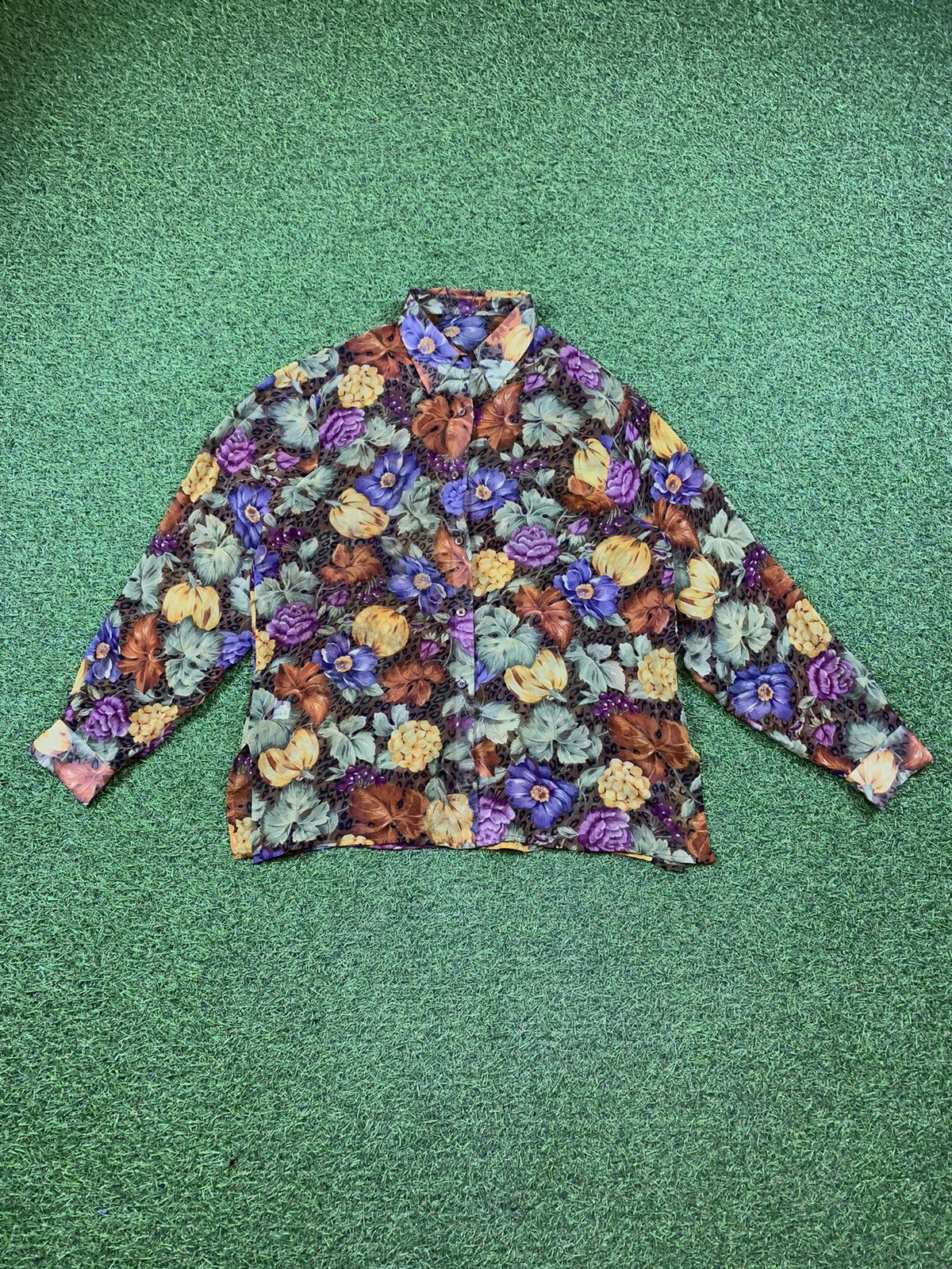 Japanese Brand Vintage 90s Haute Couture silk shirt floral luxury style Size L / US 10 / IT 46 - 1 Thumbnail