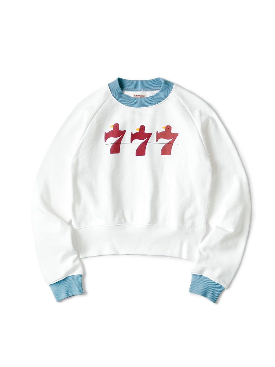 image of Kapital Lucky Battery Print Bird Printed Dinky Type Sweat in White, Men's (Size Large)