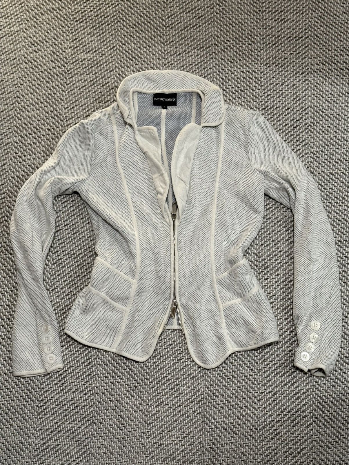 Emporio Armani Armani Light grey–white mesh blazer jacket Size S / US 4 / IT 40 - 1 Thumbnail