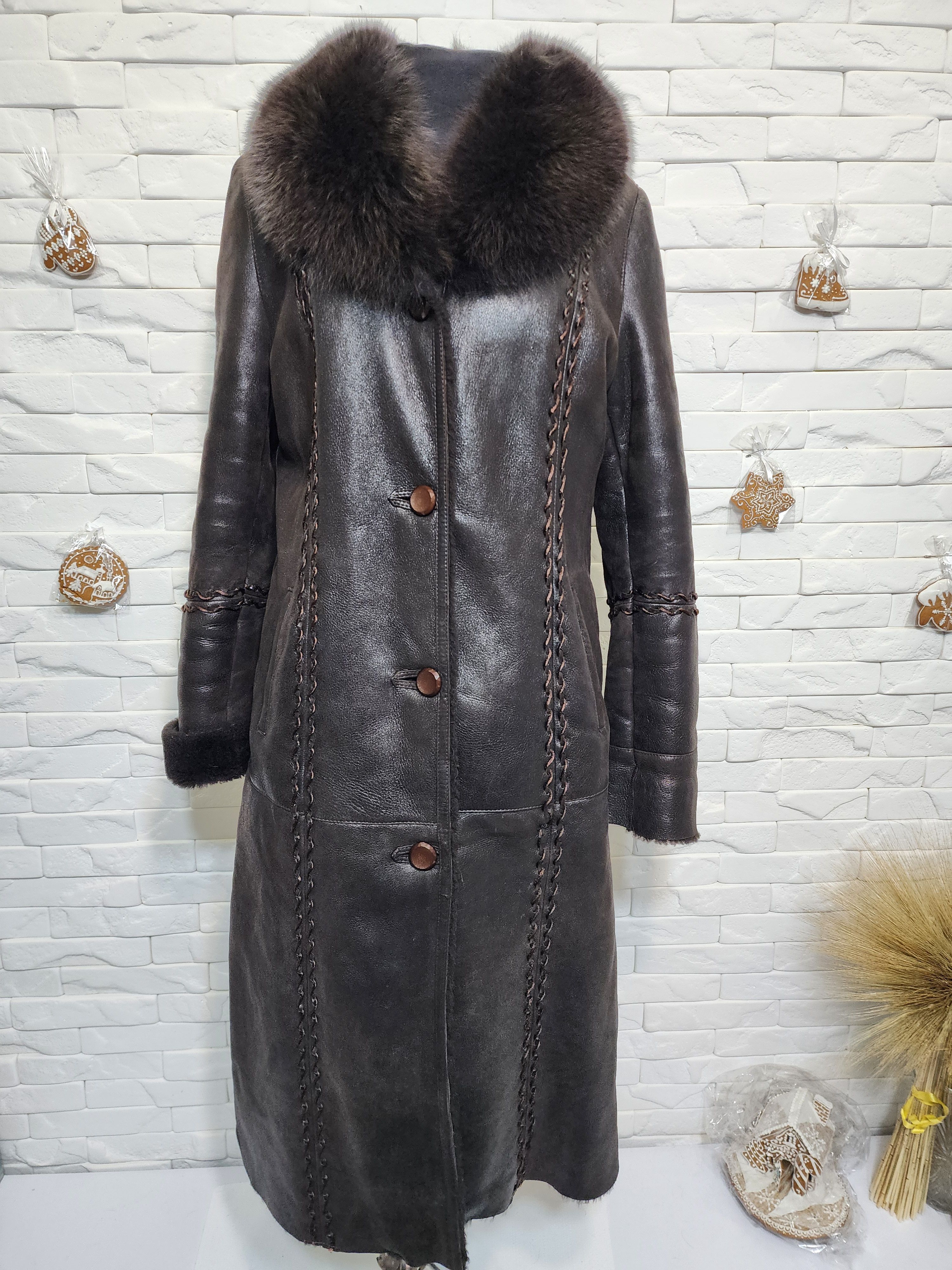 Furla Brown Sheepskin Coat: Vintage Leather Winter Outerwear Size XL / US 12-14 / IT 48-50 - 1 Thumbnail