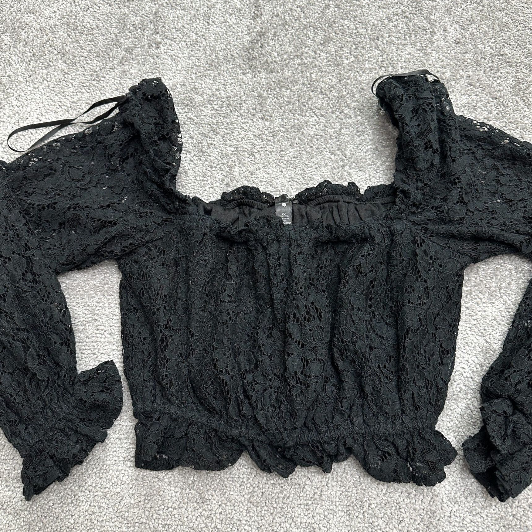 AQUA Aqua Shirt Womens Small Black Cropped Lace Off Shoulder Casual Top Size S / US 4 / IT 40 - 3 Thumbnail