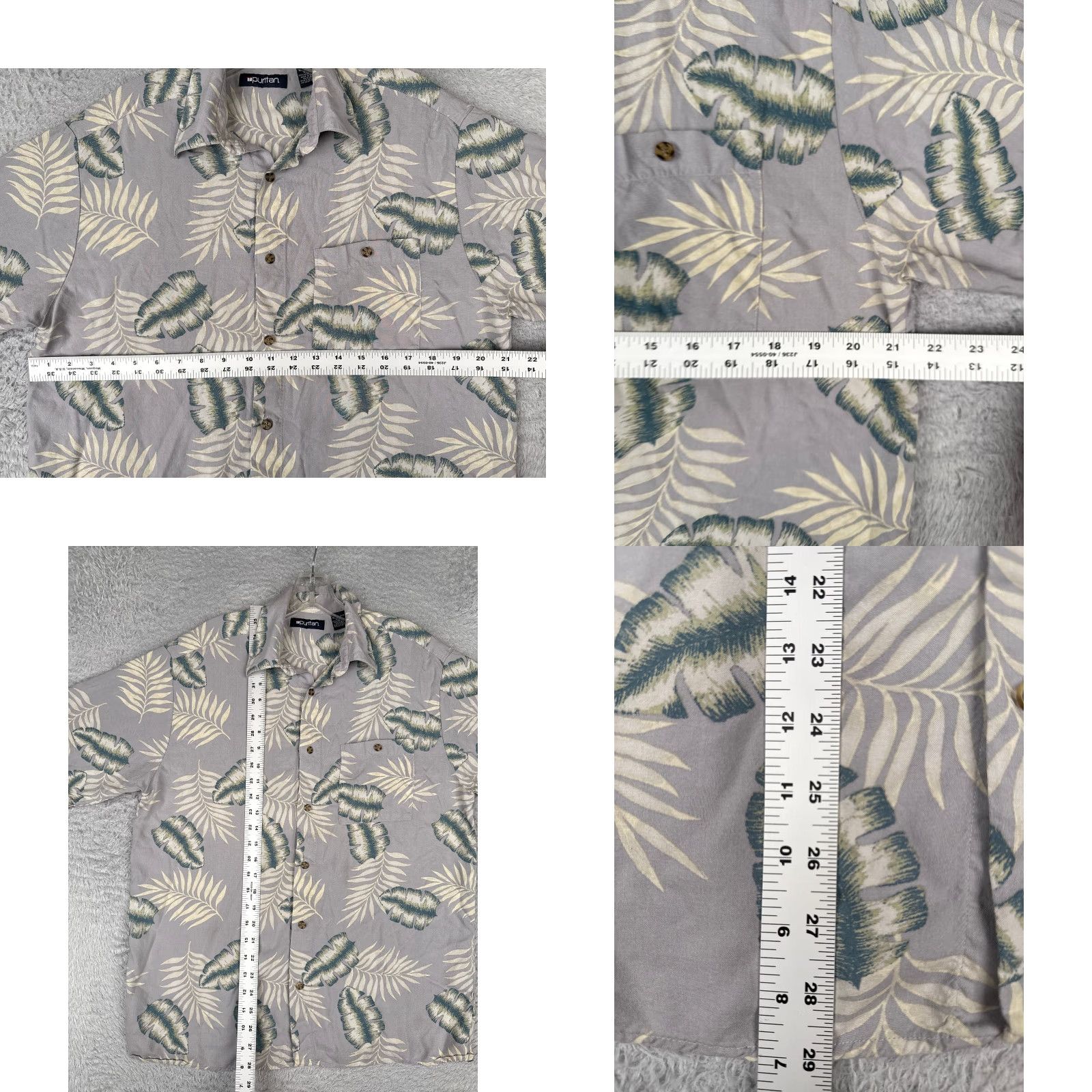 Vintage Puritan Shirt Men Medium Gray Floral Leaf Hawaiian 100% Rayon Short Sleeve Button-Up Size US M / EU 48-50 / 2 - 8 Thumbnail