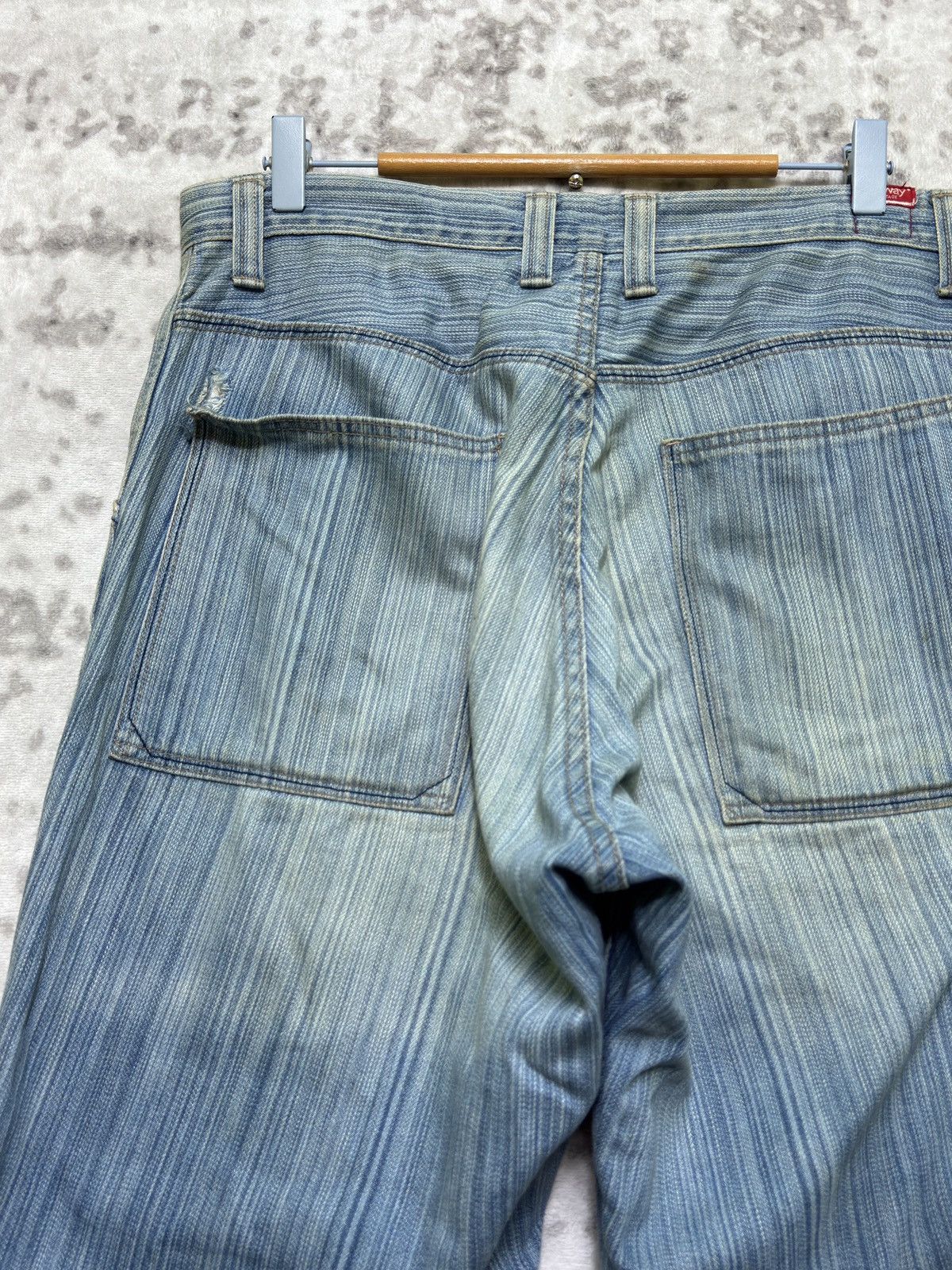 Japanese Brand Vintage BLUE WAYS Striped Distressed Double Knee Denim Pant Size US 32 / EU 48 - 10 Thumbnail