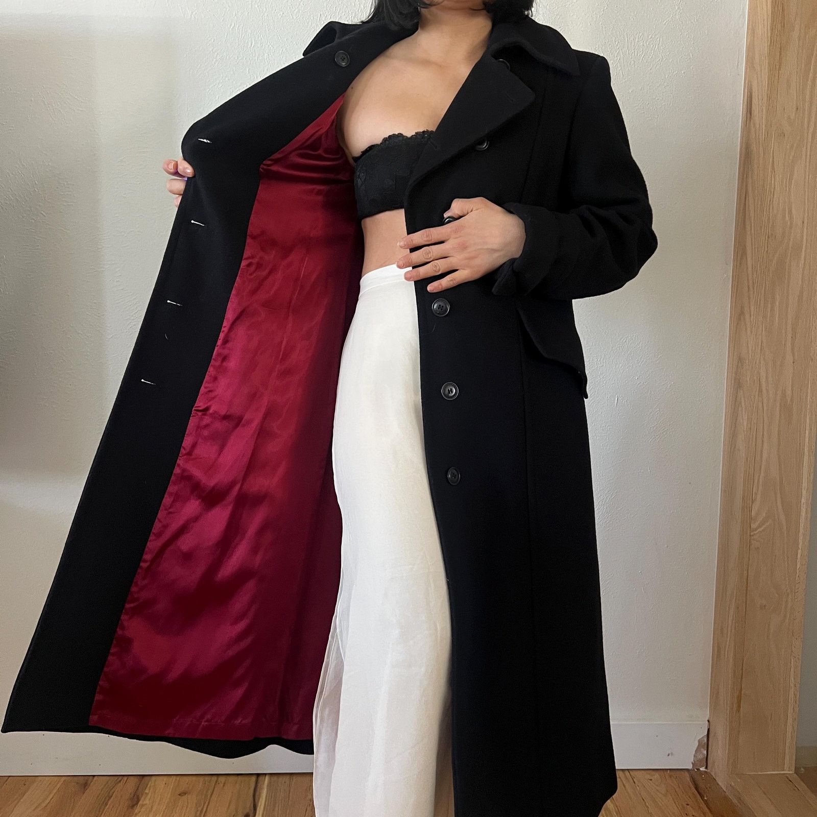 Vintage Vintage 90s Black wool classic clean line coat size 6 Size M / US 6-8 / IT 42-44 - 8 Thumbnail