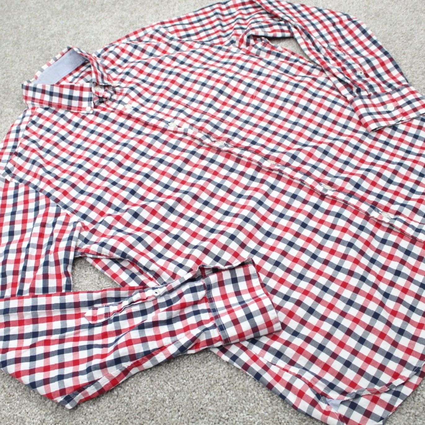 Bonobos Bonobos Shirt Mens Large Red/Blue/White Check Slim Fit Cotton L/S Button Down Size US L / EU 52-54 / 3 - 5 Thumbnail