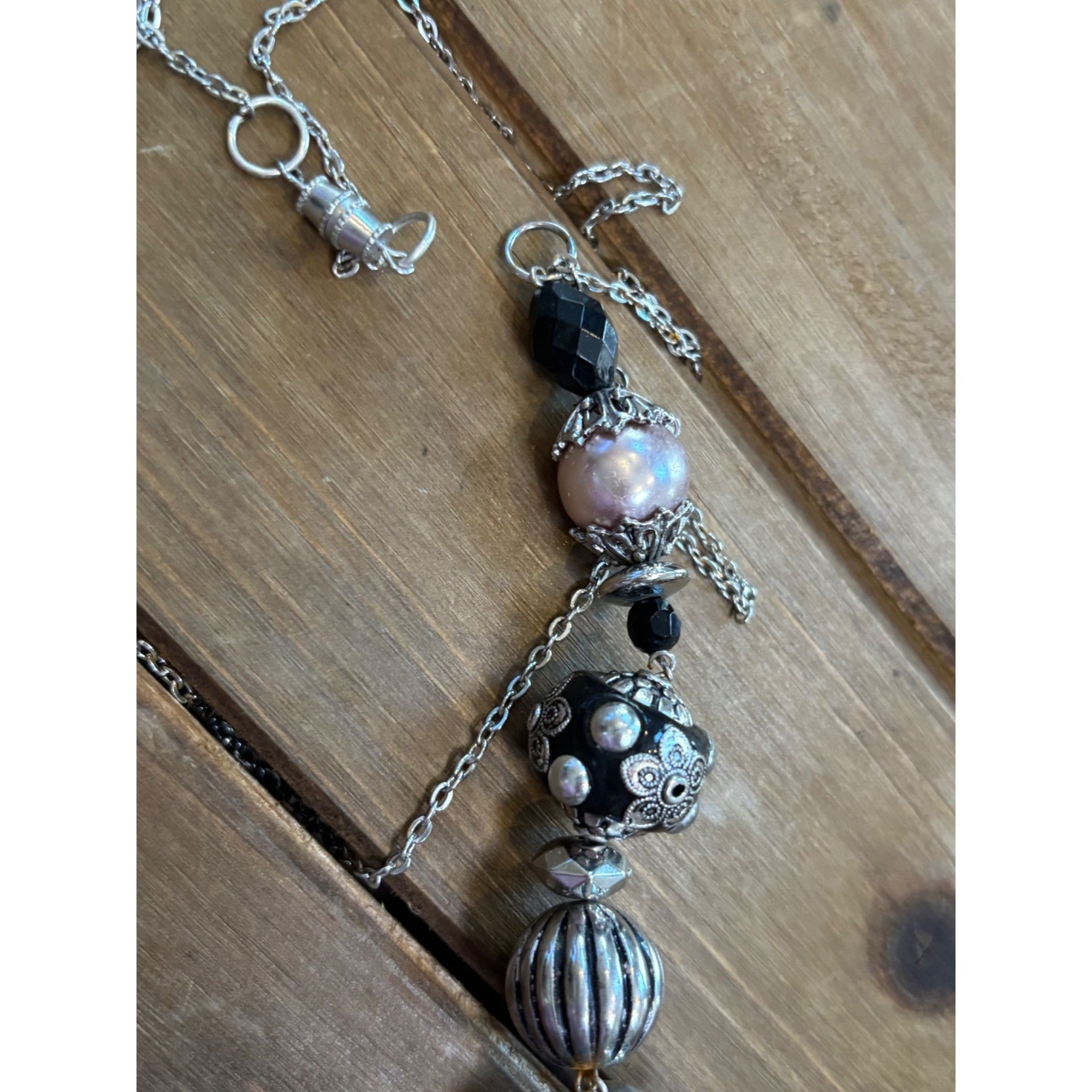 Other Handcrafted Beaded Pendant Necklace With Black & Silver Acce Size ONE SIZE - 4 Thumbnail