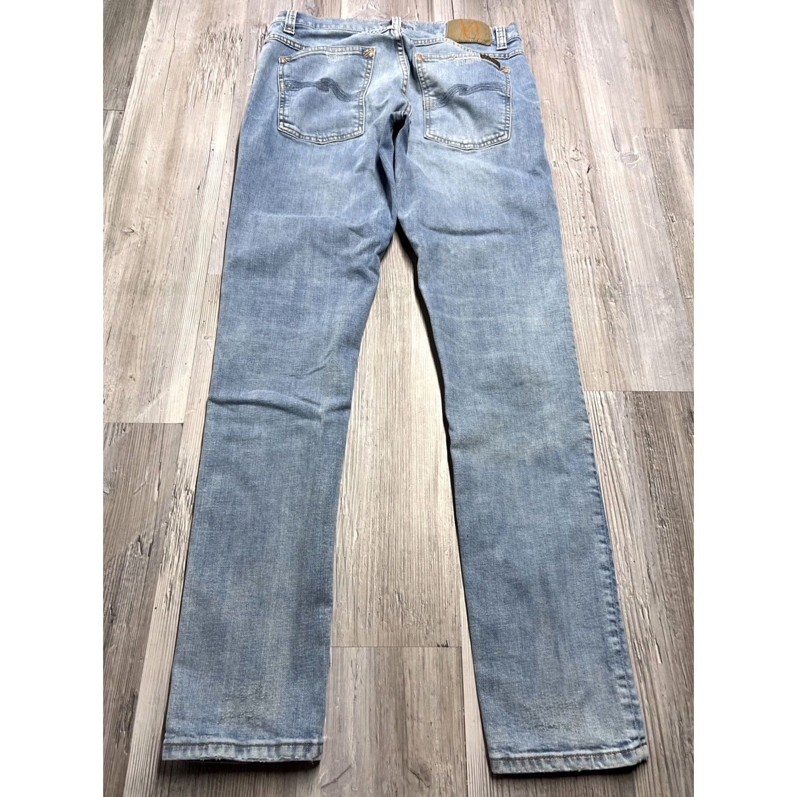 Nudie Jeans Nudie Jeans Jeans Men Slim Low Rise Light Wash 32x32 5-Pocket Denim Organic Cotton EUC Blue Distressed Slimming Zipper Logo Pattern: Solid Vintage: No Size US 32 / EU 48 - 2 Thumbnail