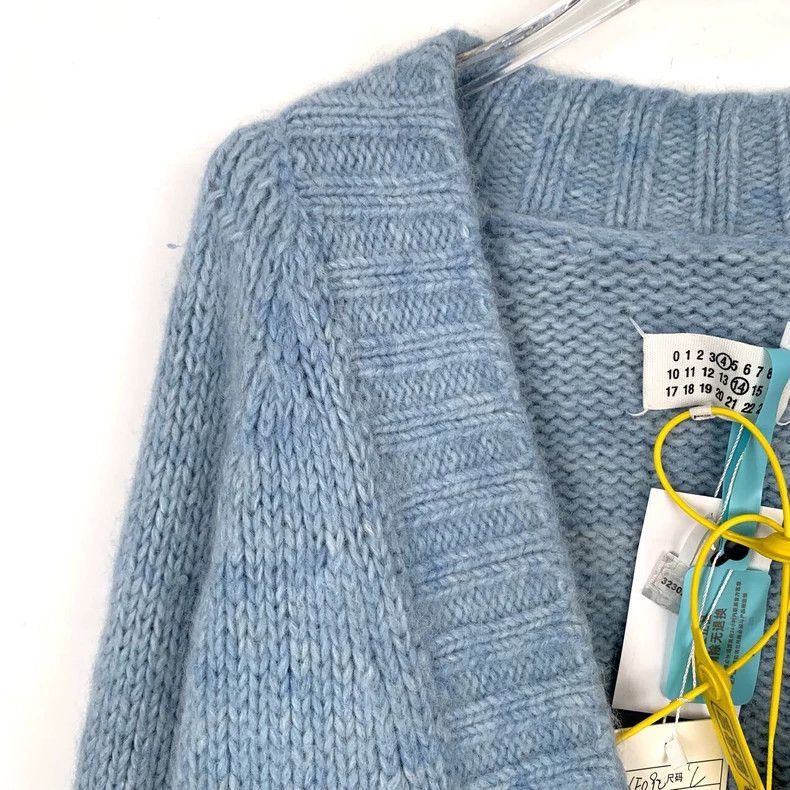 Maison Margiela V-neck single-breasted blue alpaca wool kni
