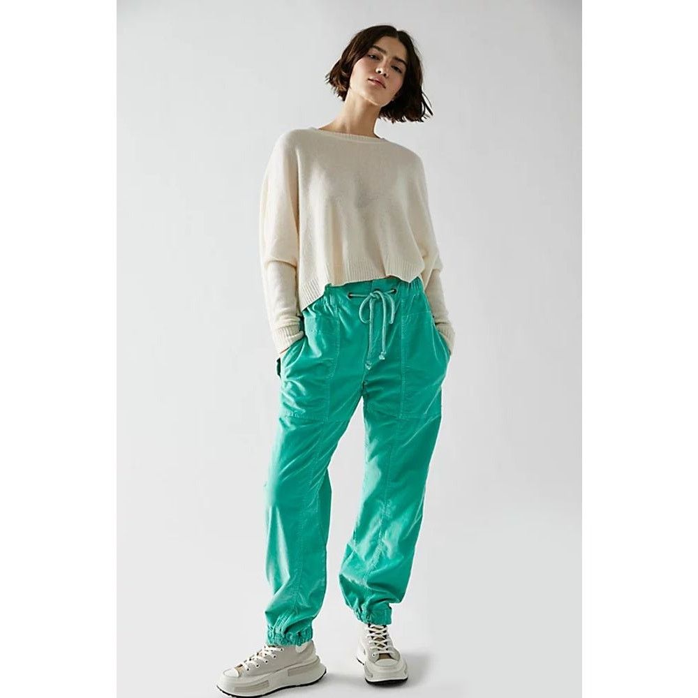 Free People New Angelo Pull-On Corduroy Jeans $148 MEDIUM Green Slouchy Size 32" / US 10 / IT 46 - 1 Thumbnail