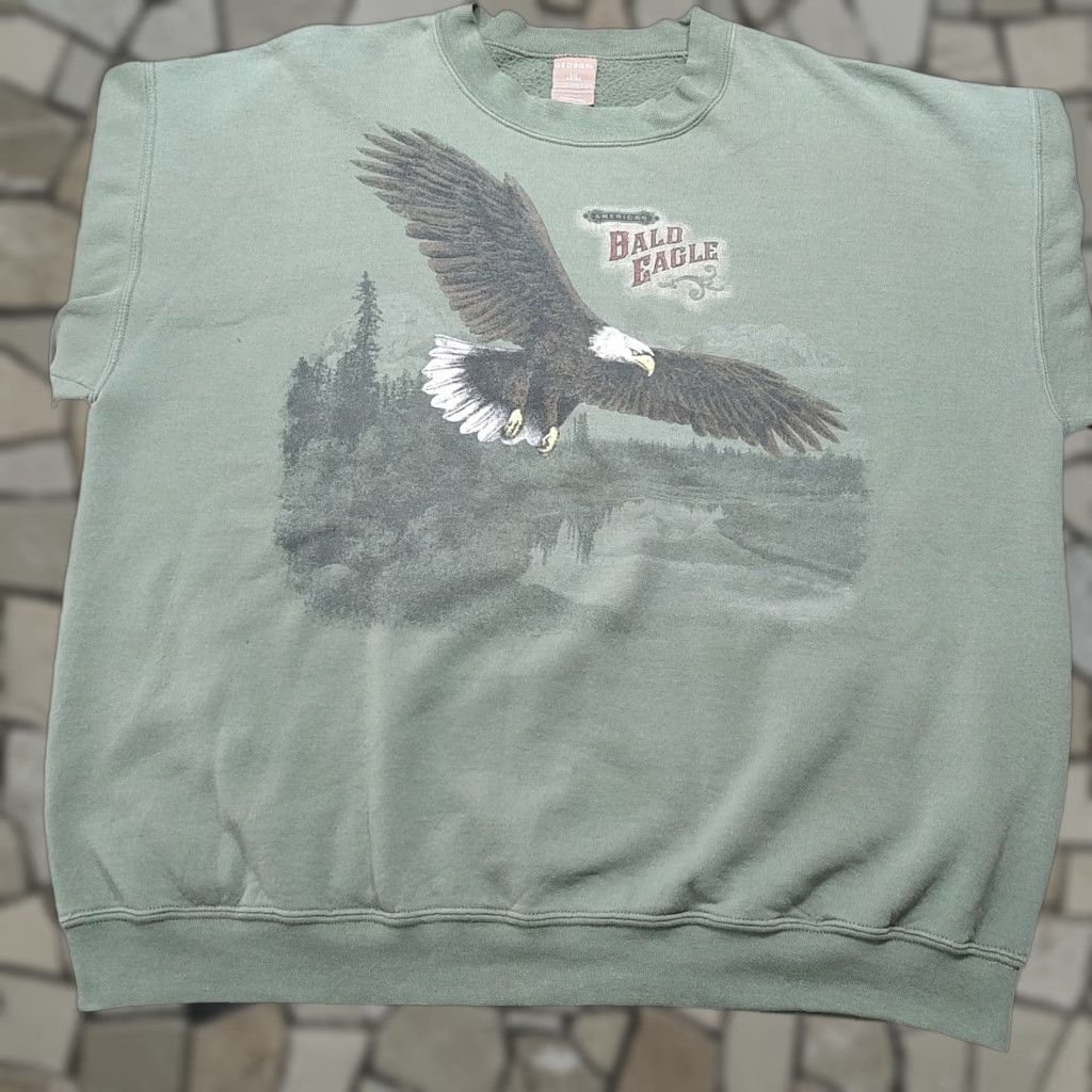 George VINTAGE George Sweatshirt Mens Crewneck Pullover Short Sleeve Green USA 90s Bald Eagle Nature Size US L / EU 52-54 / 3 - 1 Thumbnail