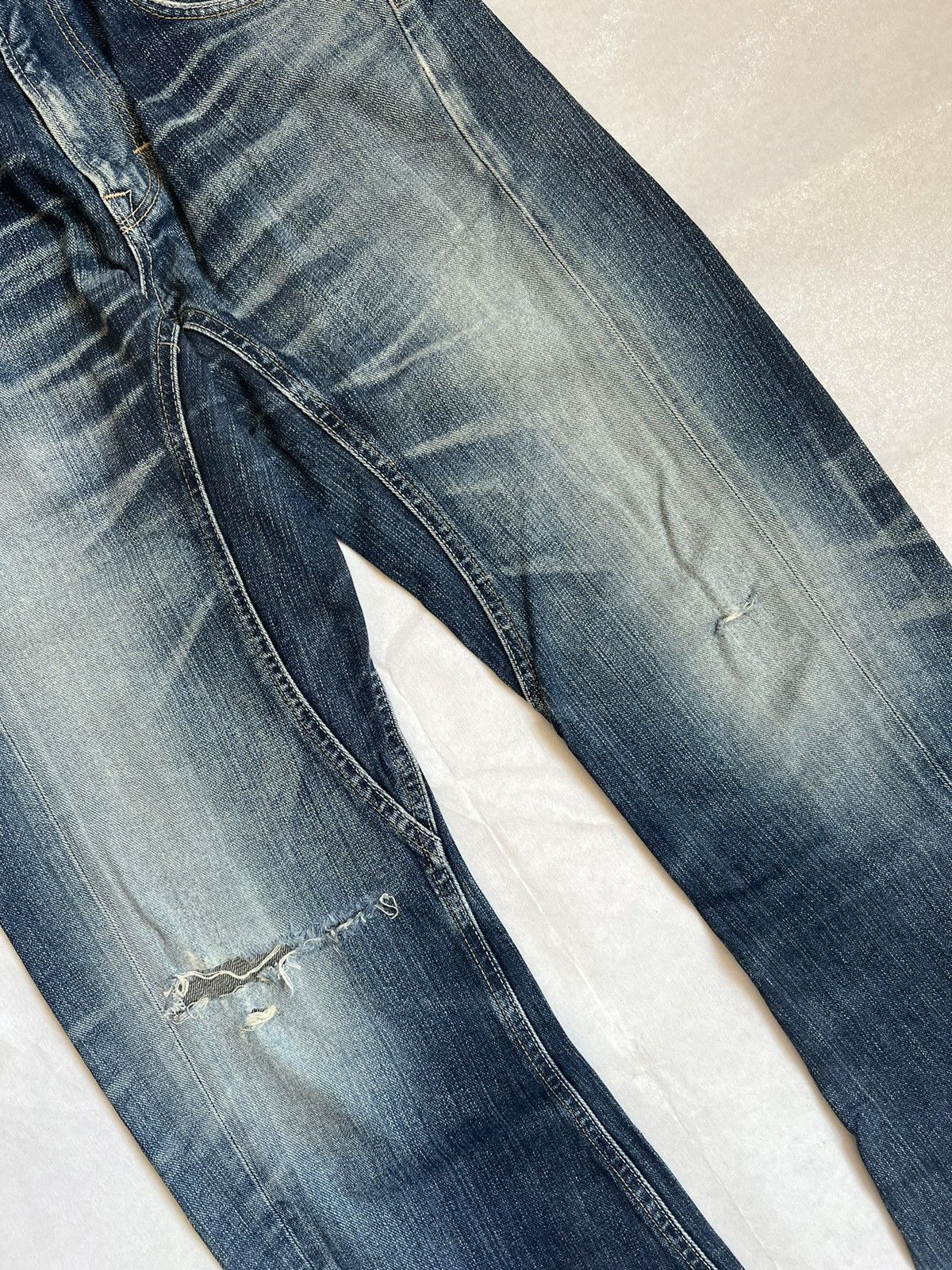 Lee Lee Cowboy Buckle Back Blue Wash Fading Distressed Denim Size US 31 - 8 Thumbnail