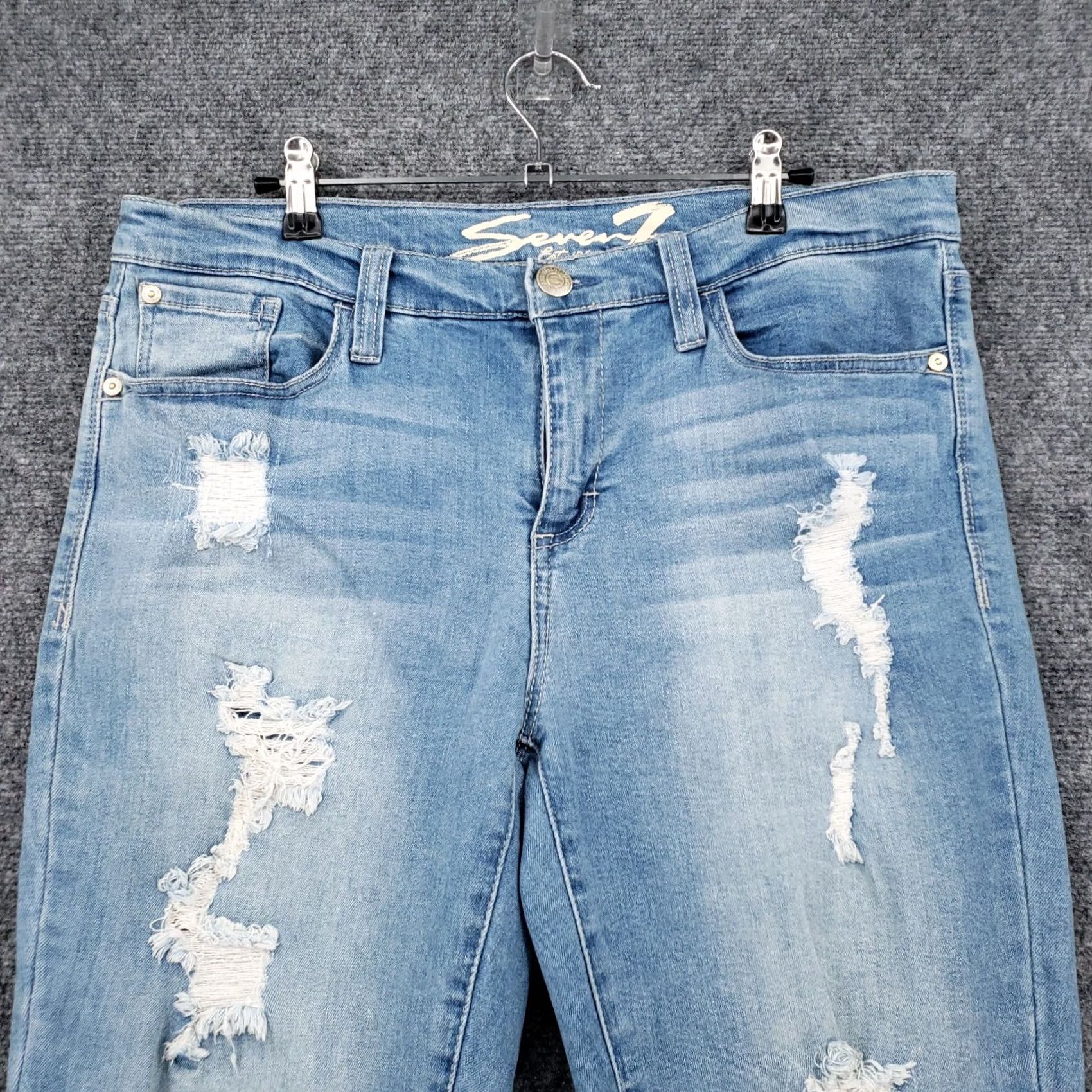 Vintage Seven7 Jeans Women 12 Blue Skinny Easy Fit Mid Rise Medium Wash Denim Distressed Size 34" / US 12 / IT 48 - 3 Thumbnail