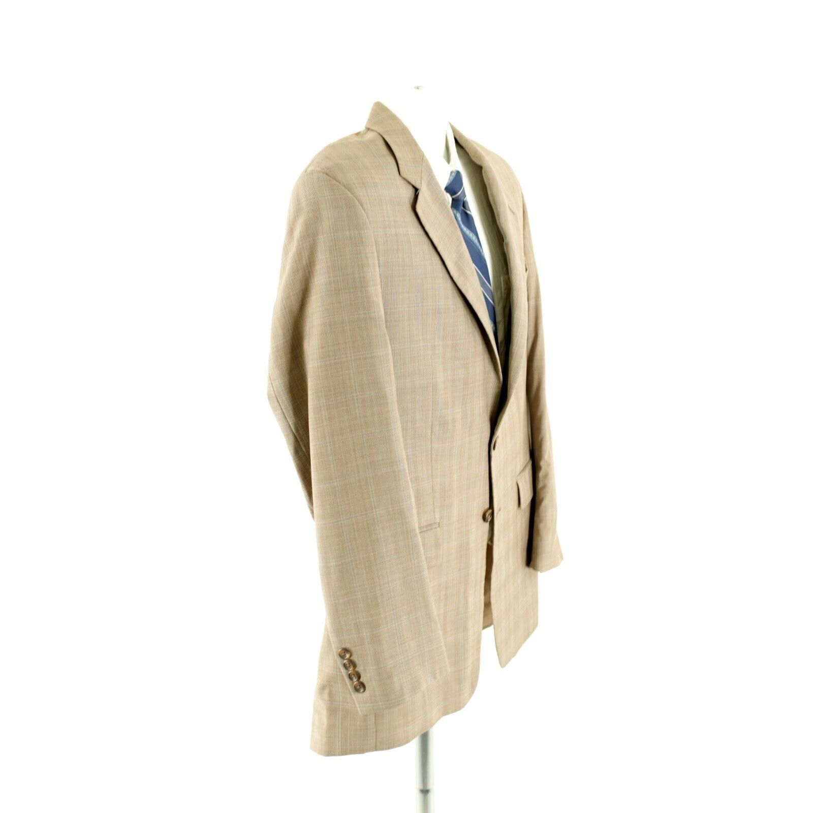 Ralph Lauren DAMAGED Lauren Ralph Lauren Wool Tan Plaid W/ Blue Windowpan Size 40L - 8 Thumbnail