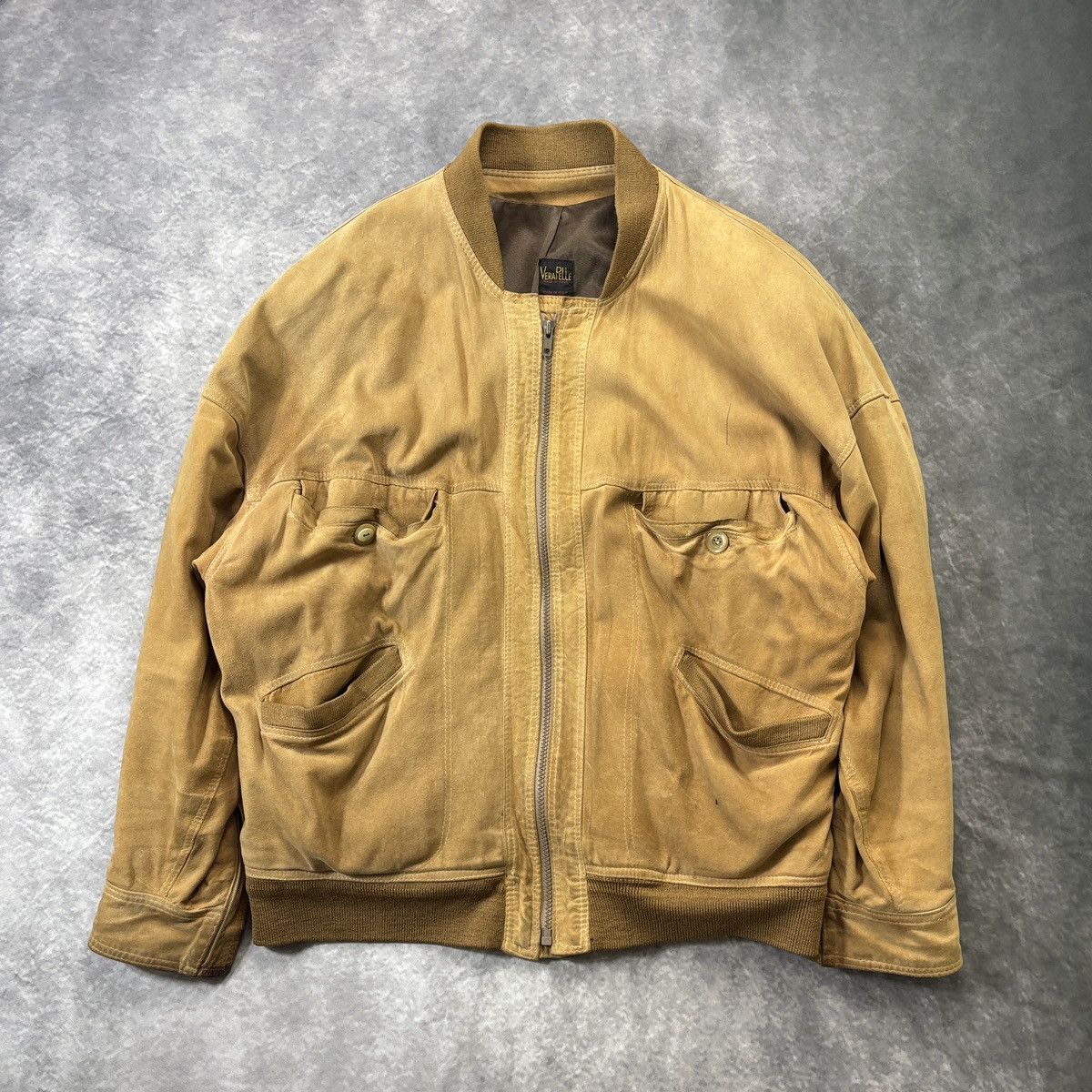 Vintage Suede Bomber Jacket Made in Italy Relaxed Fit 1970s
