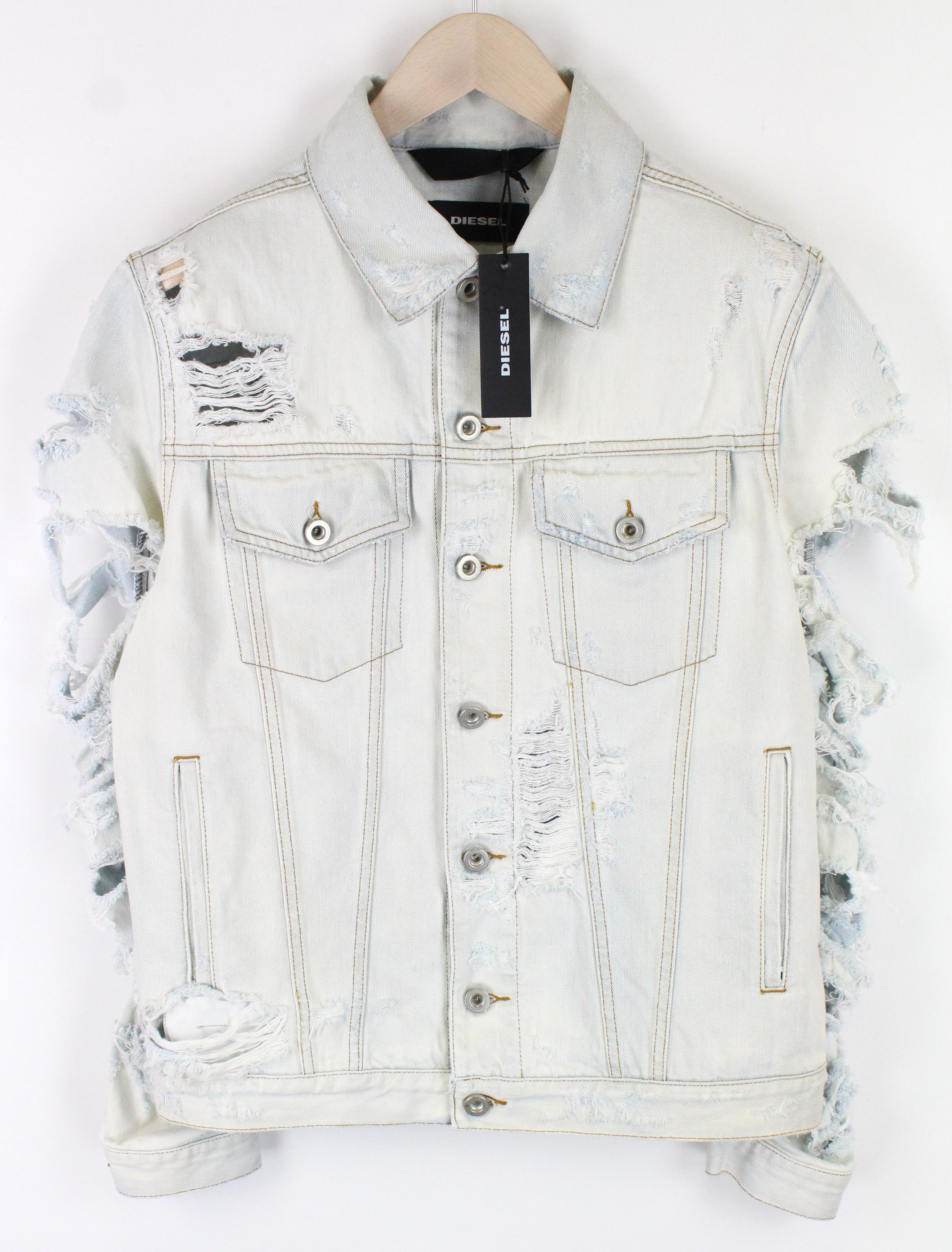 Diesel DE-VISTY 069AV S Blue Washed Cotton Ripped Jacket 55632 Size S / US 4 / IT 40 - 1 Thumbnail