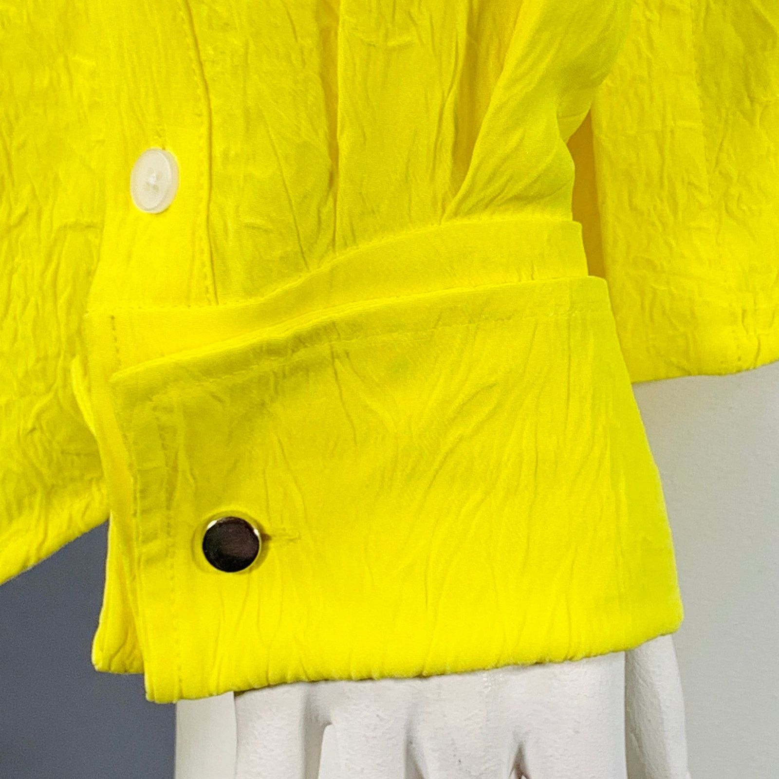 Proenza Schouler L Neon Yellow Wrinkled Acetate Hidden Placket Long Sleeve Size S / US 4 / IT 40 - 3 Thumbnail