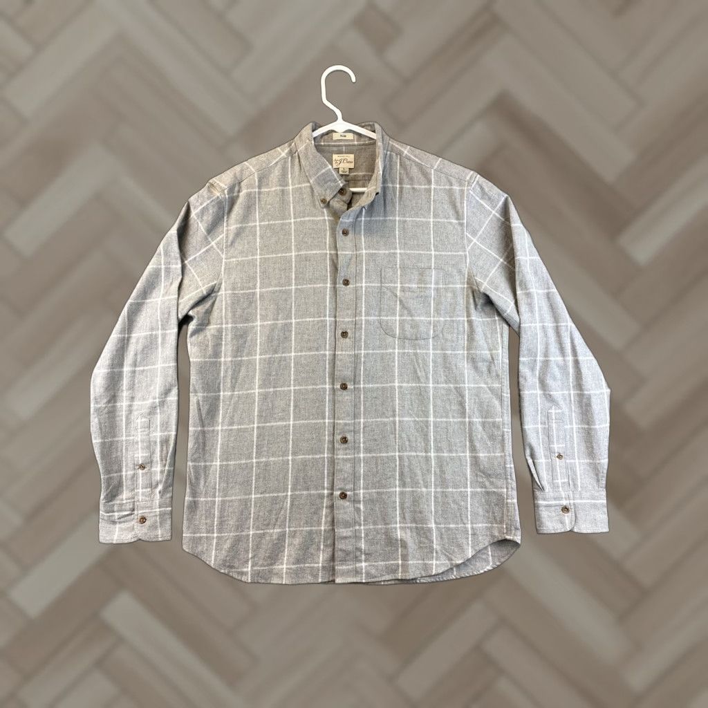 J.Crew J.Crew Dress Shirt Gray & White Plaid Cotton Slim Fit Long Sleeve Button-Down 16" Neck Adult Large Mens Size 42R - 1 Thumbnail