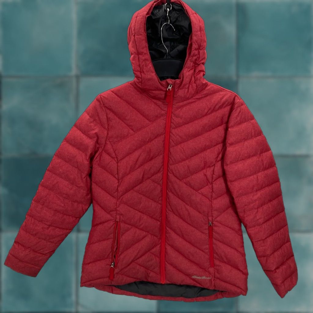 Eddie Bauer Eddie Bauer Premium Goose Down Puffer Jacket Women's Large Red Hooded Quilted Regular Down Jacket Size L / US 10 / IT 46 - 1 Thumbnail