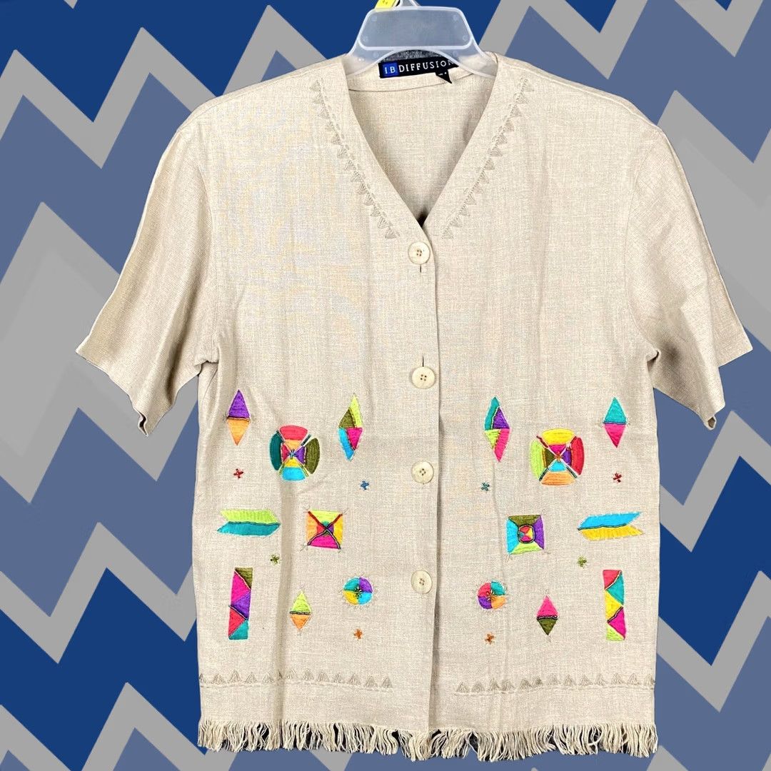 Vintage I.B. Diffusion Button Up Short Sleeve Top Size 6 Beige Womens Adults Size M / US 6-8 / IT 42-44 - 1 Thumbnail