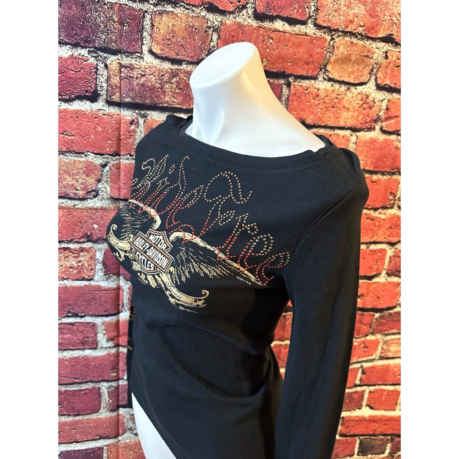 Harley Davidson Harley-Davidson T-Shirt Womens Small Long Sleeve Pullover Bling Logo Multicolor 100% Cotton Casual Basic Motorcycle Size S / US 4 / IT 40 - 4 Thumbnail