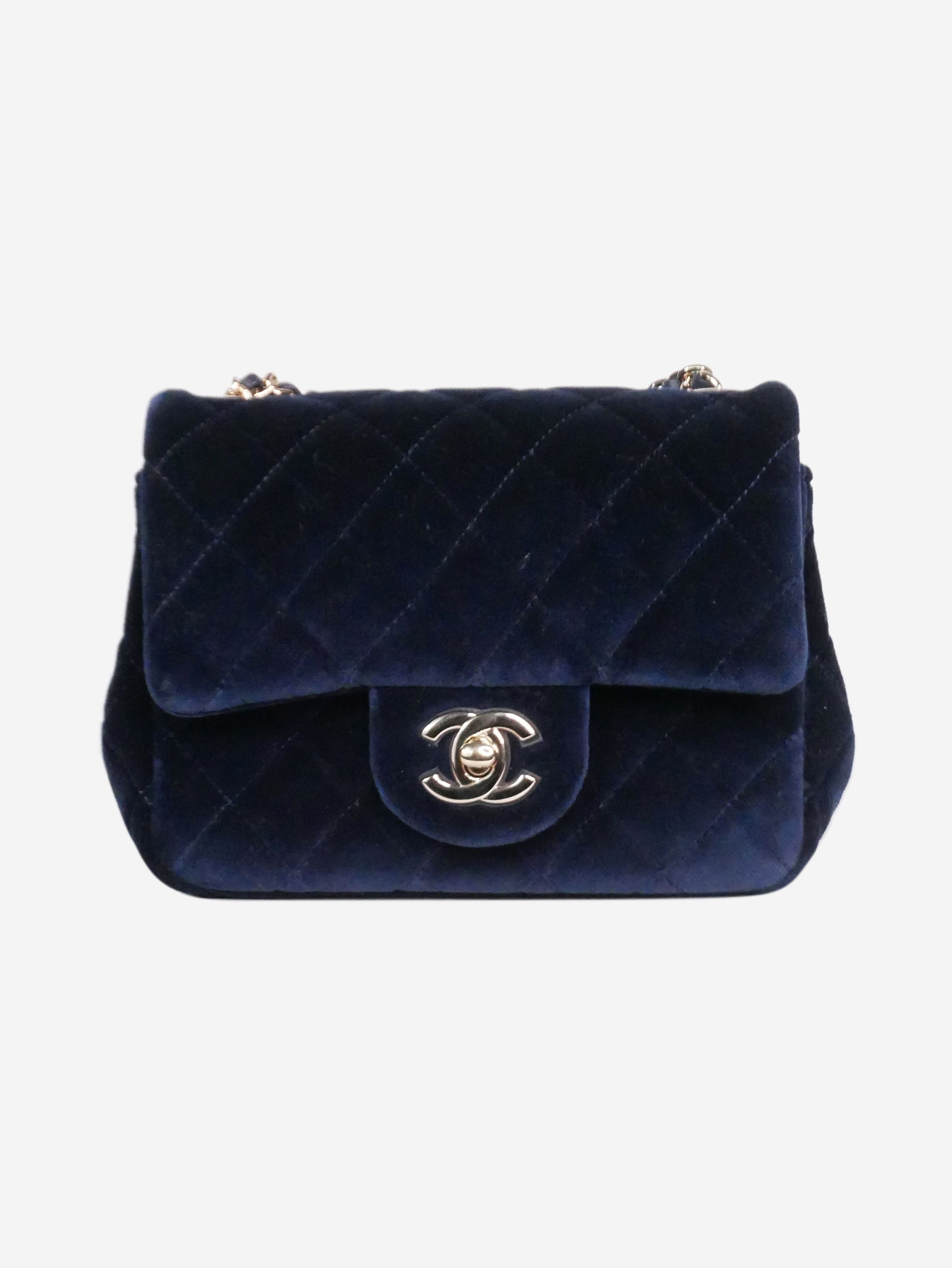 Blue mini square velvet 2020 Classic gold hardware single fl